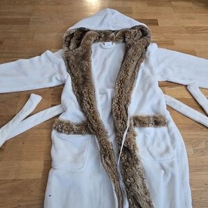 Pottery Barn Cream and Tan Hooded Robe